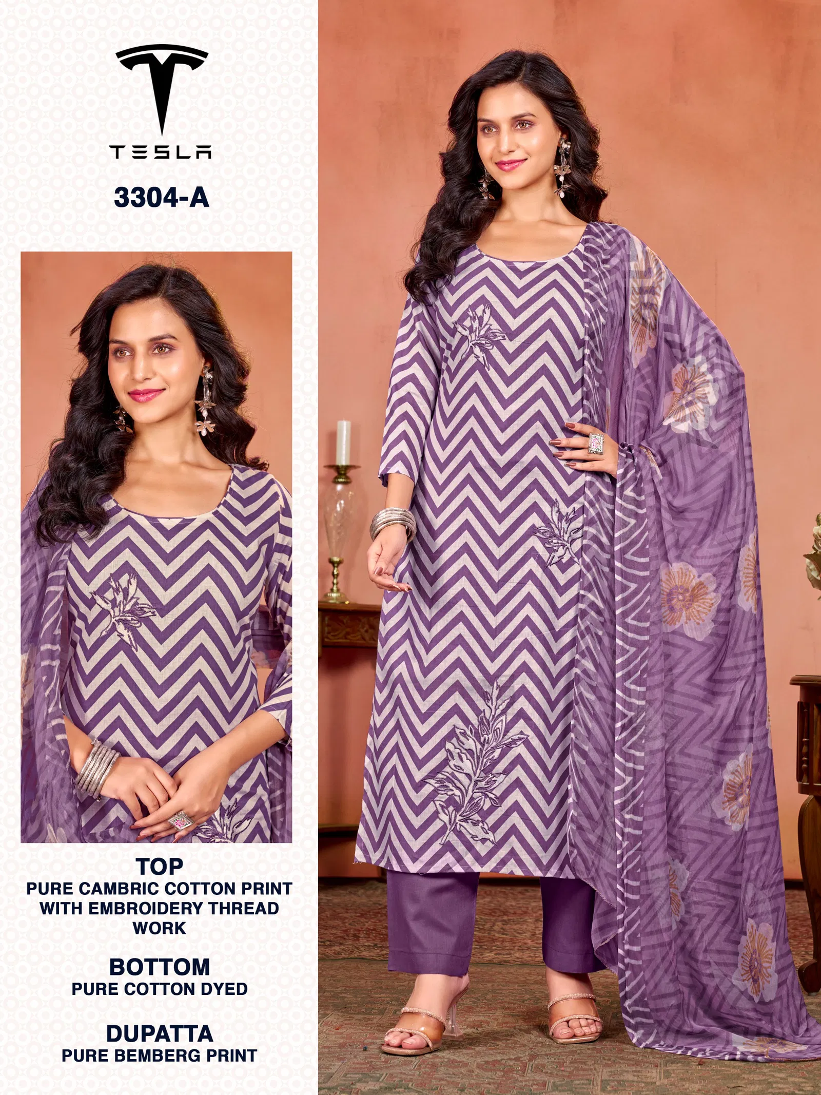 Tesla 3304 By Bipson Pure Cotton Print With Embroidery Dress Material Bulk Orders In India